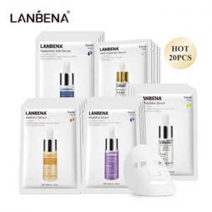 LANBENA Face Mask Skin Care Hyaluronic Acid Pore Treatment Serum VC Whitening Blueberry Oil Control Six Peptides Gift Set 20pcs