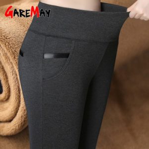 GareMay Women Winter Warm pants Velvet Thick Trousers High Waist Elastic Middle aged Mother Stretch Straight Pants Plus Size 5XL