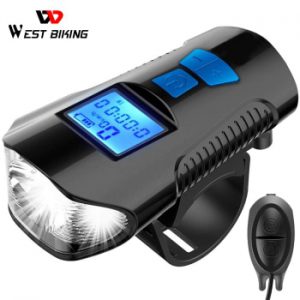 Waterproof Bicycle Light USB Rechargeable Bike Front Light Flashlight with Bike Computer LCD Speedometer Cycling Head Light Horn