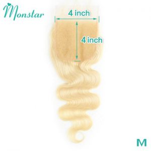 Monstar 4x4 Body Wave Lace Closure 8 - 22 Inch Brazilian Remy Blonde 613 Color Human Hair Closure Bleached Knots With Baby Hair