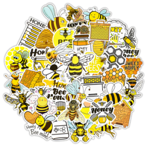 50 PCS Cute Bee Sticker Toys for Kids Gift Cartoon Honey Insect Animal Stickers to DIY Laptop Phone Fridge Kettle Bike Car Decal