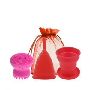 Medical Silicone Menstrual Cup with Foldable Cup Feminine Hygiene Mestrual Period Reusable Vaginal Cups & Face Cleansing Brush