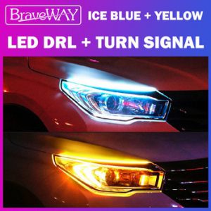 BraveWAY Flash LED Turn Signal(Yellow) + DRL (White/Blue) LED Lamps Waterproof Car Stickers DayLight T10 LED W5W Car Accessories