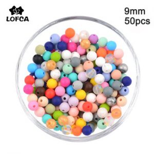 LOFCA 50pcs/lot  9mm Silicone beads Loose Teether Beads BPA Free Food Grade Baby Teether Chew  DIY Jewelry Necklace Making