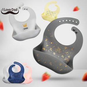 Baby Bibs Waterproof Soft Silicone Kids Girl Boy Adjustable Children Bib Cute Cartoon Print Baby Feeding Stuff