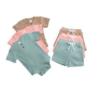 Casual Baby Boy Clothes Sets Solid Color Toddler girl outfits Cotton Short Sleeve Tops+Shorts Summer Newborn Clothes 3-24 Months