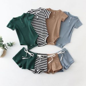 Summer Infant Baby Boys Clothes Set Knit Cotton Short Sleeve Baby Bodysuit + Pant Toddler Boy Outfits Spring Newborn Clothing