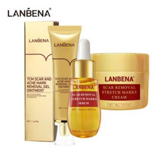 LANBENA Skin Scar Treatment Sets Scar Remove Serum Repairing Cream Skin Repair Stretch Essence Acne Marks Face Care Kit 3Pcs/Set