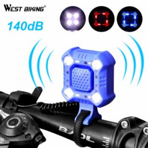 WEST BIKING 140 dB Bike Bell 4 Lamp Cycling Light 1200mAh Electric Horn Waterproof USB Charging Loud Alarm Security Bicycle Bell