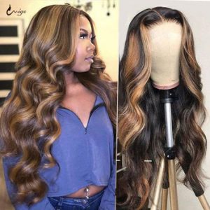 UWIGS 4/27 Highlight Wig Brazilian Body Wave Wig Highlight Lace Front Human Hair Wigs Honey Blonde Ombre Lace Front Wig Remy