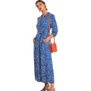 Aachoae 2020 Women Long Printed Dresses Three Quarter Sleeve Bohemian Maxi Dress Turn Down Collar Shirt Dress Vestidos Mujer