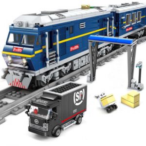 QWZ NEW City Train Power-Driven Diesel Rail Train Cargo With Tracks Set Model High-Tech Building Blocks Toys for Children