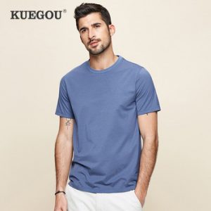 KUEGOU Smooth Cotton Modal Cool White Men's T-shirt Short Sleeves Summer Clothes Fashion Tshirt For Men Top Plus Size DT-5939