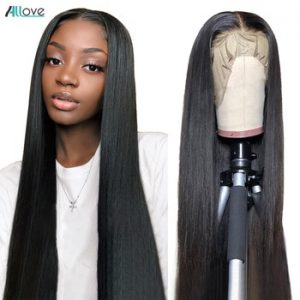 Allove Bone Straight Lace Front Human Hair Wigs for Black Women Transparent 13x4 Lace Frontal Wig Brazilian Hair Closure Wig