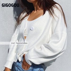 GIGOGOU Knit Sweater Women Autumn 2020 Female Casual Long Sleeve Button Cardigan Knitted Sweaters Coat Femme Winter Warm Clothes