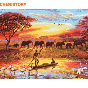 CHENISTORY Elephant Sunset Diy Painting By Numbers Landscape Modern Wall Art Canvas Painting Hand Painted Unique Gift For Home