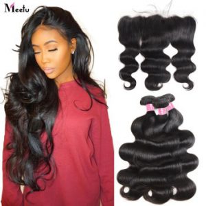 Meetu Body Wave Bundles With Frontal Closure Hd Transparent Lace Frontal With Bundles Non-Remy Human Hair Bundles With Closure