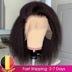 Kinky Straight Bob Human Hair Wigs 150 Density Coarse Yaki Brazilian Short Bob Lace  Wig Human Hair Wigs Yaki Lace Wig