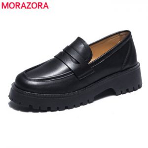 MORAZORA 2021 Brand Fashion Genuine Leather Shoes Woman Thick Sole Platform Shoes Spring Summer Ladies Office Casual Shoes