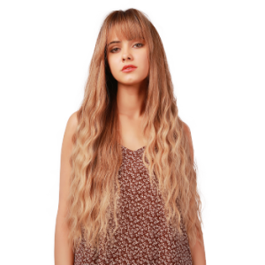 La Sylphide Synthetic Wig Long Afro Wave Dark Brown Ombre Brown Blonde Hair Wigs with Bangs for Black White Woman Heat Resistant