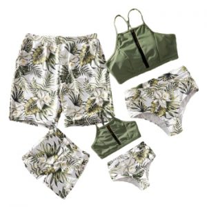 PatPat New Arrival Summer Tankini Palm Leaf Light Green Family Matching Swimsuits Swimwear Suits Children's Clothing