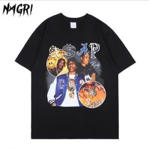 NAGRI Asap Rocky T- shirt Men Hip Hop Streetwear Harajuku Vintage T Shirt Graphic Printed Casual Short Sleeve Tee