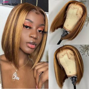 Ishow Highlight Bob Wig Straight Lace Front Human Hair Wigs Short Bob Ombre Human Hair Wig Middle Part Brazilian Remy Lace Wig