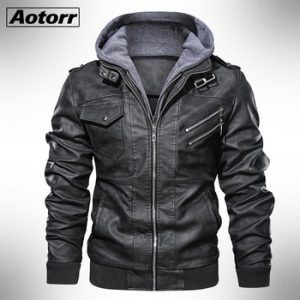 2020 Autumn Winter Men's Motorcycle Leather Jacket Windbreaker Hooded Jackets Male Outwear Warm Biker PU Jackets EU Size 3XL