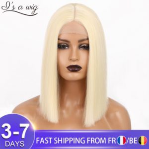 I's a wig Synthetic Blonde Wigs 613 Color Short Straight Bob Wigs for Women Middle Part Nature Black Daily Use Hairs