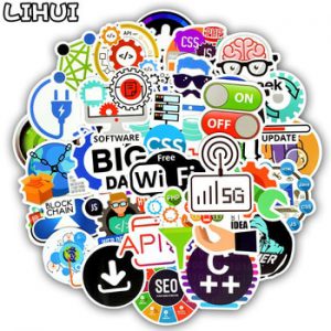 50 PCS Programming Language Stickers Internet Html Software Waterproof Sticker for Geek Hacker Developer to DIY Laptop Phone Car