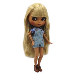 ICY DBS Blyth Doll Joint body Nude Doll straight blond hair with/without bangs new matte shell dark Skin 30cm Suitable For DIY