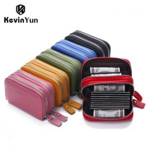 KEVIN YUN designer brand Fashion women card holder double zipper genuine leather wallet credit cards case bag