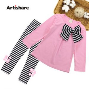 Girls Clothes Casual Children Clothing Set 2018 Autumn Long Sleeve Shirts Striped Leggings Baby Kids Suits 3 4 5 6 7 8 Years