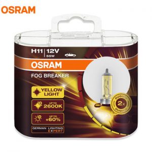 OSRAM Fog Breaker 2600K H1 H3 H4 H7 H8 H11 H16 9005 9006 12V Bulbs 200% Yellow Light 60% More Bright Car Halogen Lamps OEM 2pcs