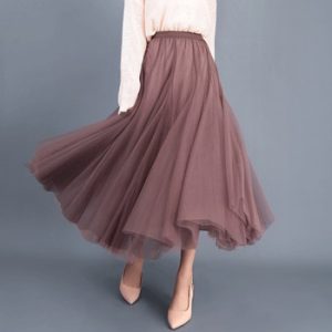 Tulle Skirts Women Mesh Elastic Tutu Skirt 2020 Spring Summer Korean High Waist Kpop Fashion Pleated Long Skirt Black/Khaki