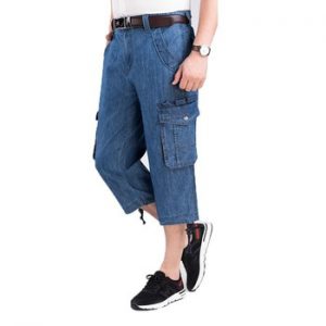 Jeans Shorts Men's Summer Breeches 2020 Multi Side Pocket Casual Bermuda Male Straight Long Blue Denim Loose Cargo Shorts Men