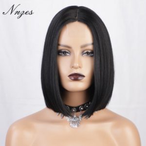 NNZES 12inches Middle Part Short Straight Black Wig Synthetic Wigs for Black Women Heat Resistant Fiber Brown Red Bob Wigs