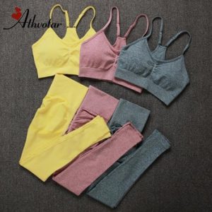 ATHVOTAR Women Fitness Yoga Sets Newest Seamless Sports Suits High Waist GYM Fitness Pants Sportswear Workout Bra+Leggings