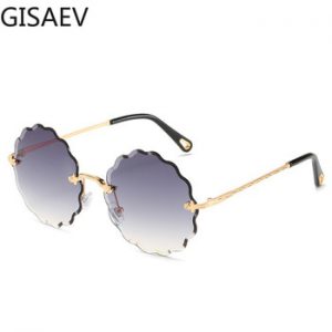 GISAEV Driving Glasses Women Round Diamond Trimming Frameless Sunglasses Sun Flower Sunglasses Gradient Vintage Fashion Glasses