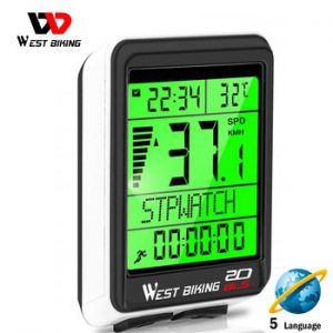 WEST BIKING LED Waterproof Bicycle Computer Wireless 5 Language Cycling Bike Odometer Stopwatch Speedometer 2.1in Bike Computer