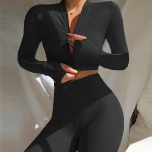 Long Sleeve Tracksuit Sport Set Women Sportswear 2021 Home Yoga Suit for Fitness Clothing Workout Clothes Femme Khaki Black Red