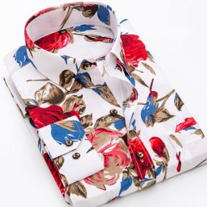 New Fashion Men's Printed Floral Long Sleeve Shirt Soft Thin Spring Summer Standard Fit Holiday Casual Shirt