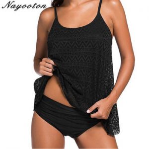 Plus Size Swimwear Women Black Tankini Tummy Control Swimwear Tank Top Retro Solid Swimsuit With Shorts Two Piece Bathing Suit