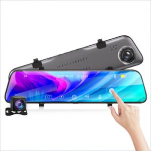 E-ACE Car Dvr 12 Inch Stream Media RearView Mirror 2K Night Vision Video Recorder Auto Registrar support 1080P Rear View Camera