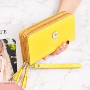 New Purse Leather Women's Wallets Fallow Long Ladies Double Zipper Wallet Clutch Bag Design Yellow Purse Wallet for women Purses