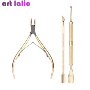 3 pcs Golden Stainless Steel Nail Cuticle Spoon Pusher Remover Cutter Oil Dead Skin Clipper Tweezer Art Manicure Tool Kit