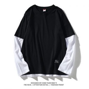 High Quality 2021 Autumn Spring Fashion Oversize Fake Two Pieces Tshirt Men's Long Sleeve Casual O Neck T-Shirt For Man TOP TEES