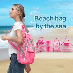 Foldable Portable Beach Bag Mesh Design Beach Pouch Children Toys Storage BagHandbag Type Swimming Bag