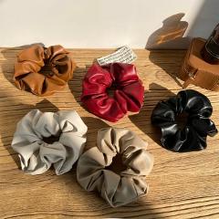 Vintage Solid Color Hair Bands Women Korean Scrunchies Elastic Leather Hair Loop Rope Girls Headband Ponytail Holder Headwear