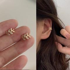 New Fashion Gold Leaf Clip Earring For Women Without Piercing Puck Rock Vintage Crystal Ear Cuff Girls Jewerly Gifts 1P